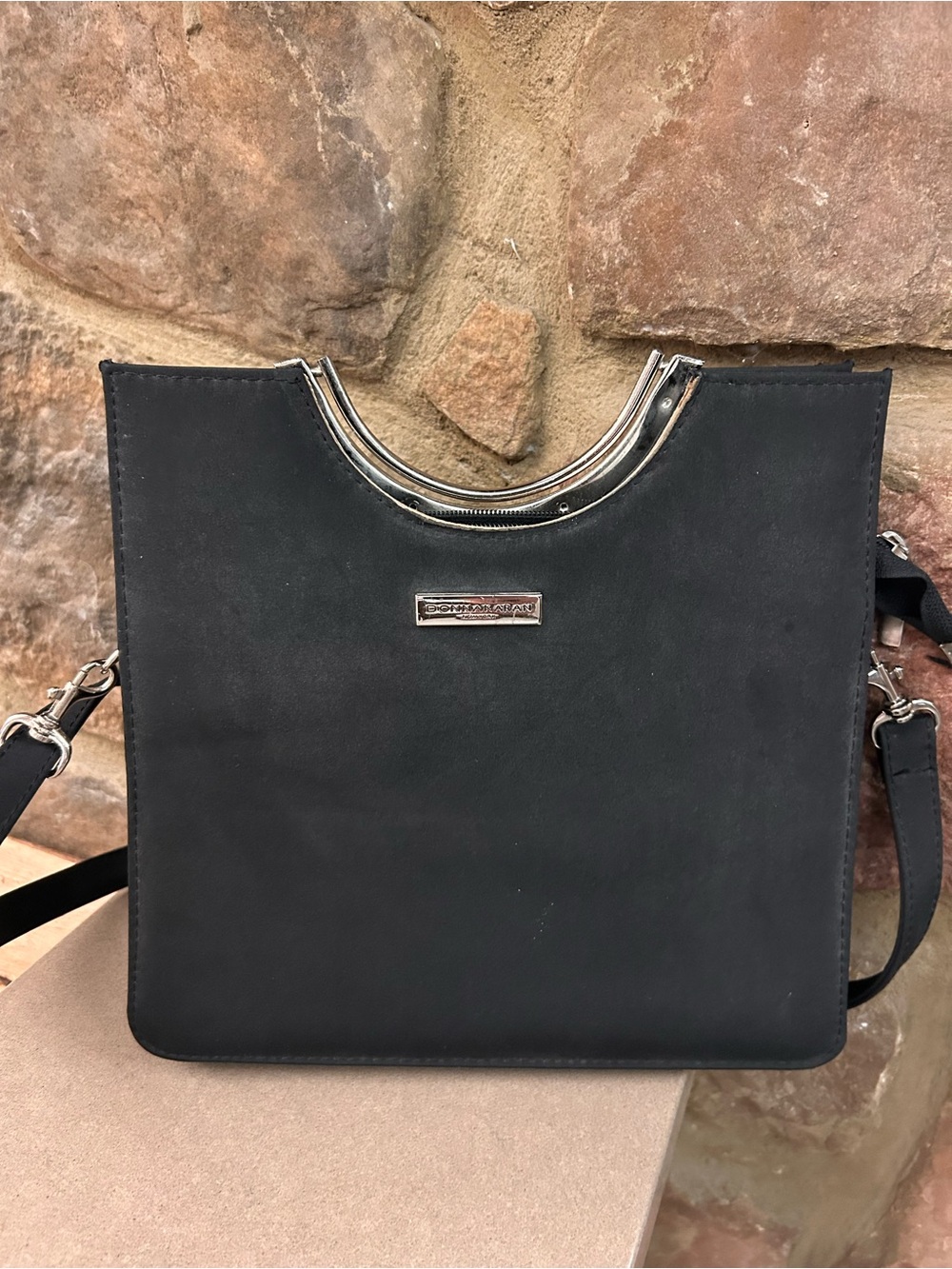 Donna Karan Black Structured Tote with Silver Hardware-very clean!
